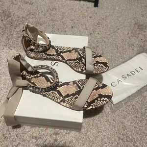 Casadei crystal tie ankle snake skin flat sandals 10.5